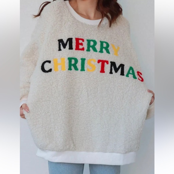 BiBi Ensley Christmas Embroidered Sherpa Pullover XL NWT Holiday - Picture 6 of 8